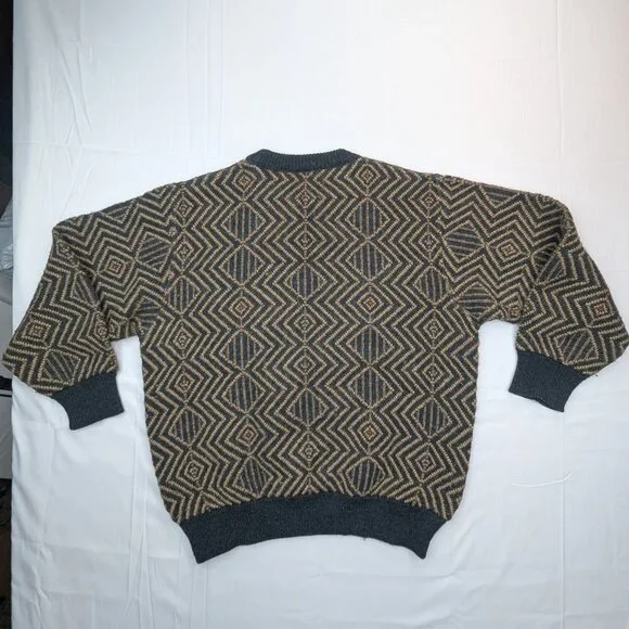 Vintage Bullock & Jones Alpaca Sweater XL Tan Black Geometric Made in Italy - Picture 5 of 9